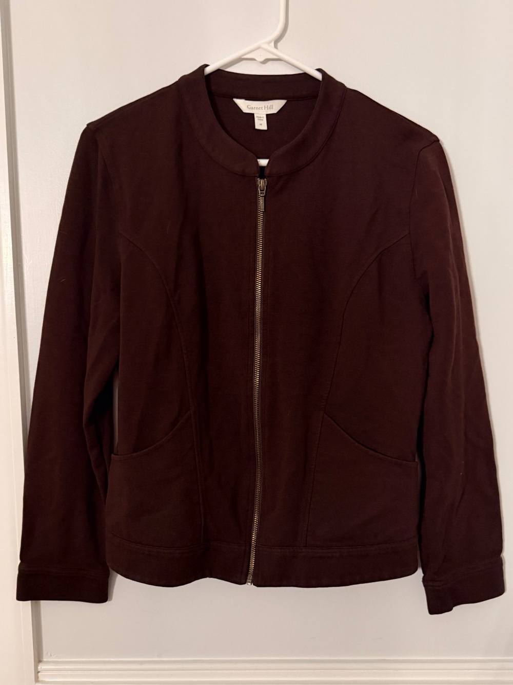 Garnet Hill brand Zip-Front casual knit jacket Dark Brown women’s medium
